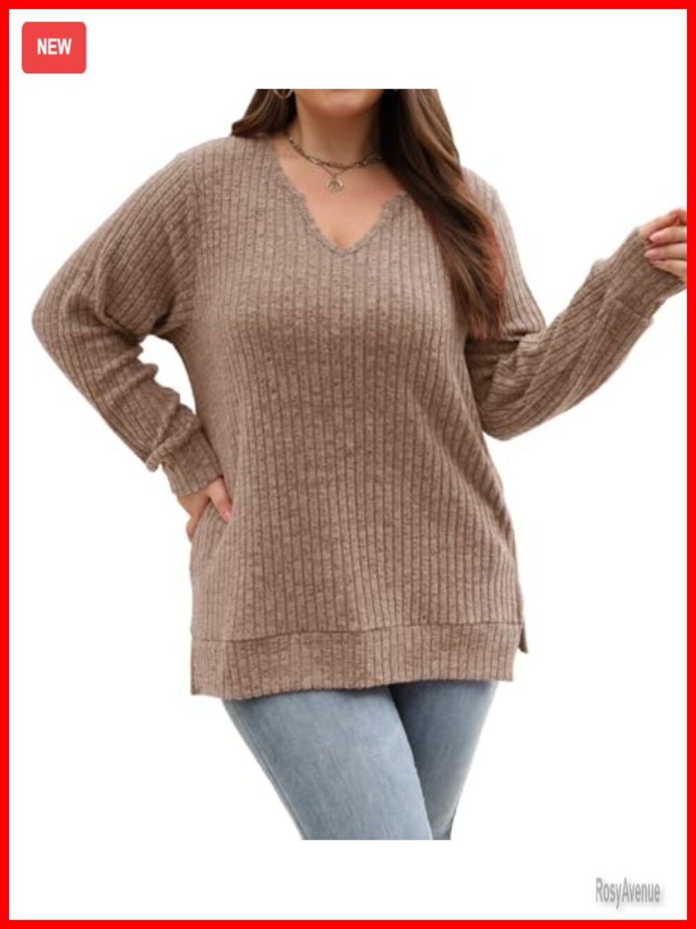 Women's Plus Size Long Sleeve V Neck Tunic Sweater Loose Fit Pullover
